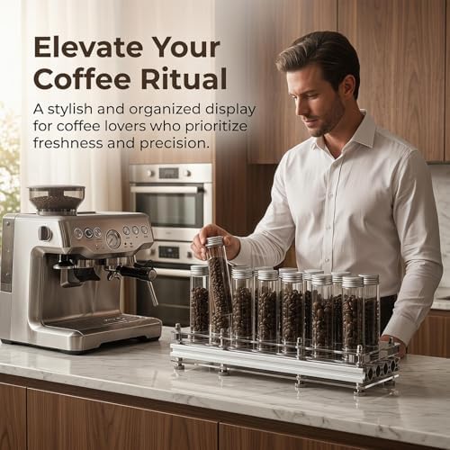 Espresso Bean Cellars Stand, Single Dose Coffee Bean Storage Tubes, Capacity 20-22g, with 14 Pcs Glass Tubes, Stand and Funnel, One-Way Exhaust Valve, for Home and Business - Image 2