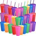 Honeydak 30 Pack Plastic Tumblers with Lids and Straws Bulk, Neon Color by Honeydak