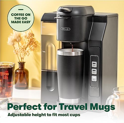 BELLA Single Serve Coffee Maker, Dual Brew, K-cup Compatible - Ground Coffee Brewer with Removable Water Tank & Adjustable Drip Tray, Perfect for Travel Mug - Image 6
