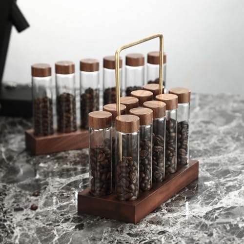 Glass Coffee Bean Storage Tube and Threaded Lid with Wooden Stand Display - Image 4