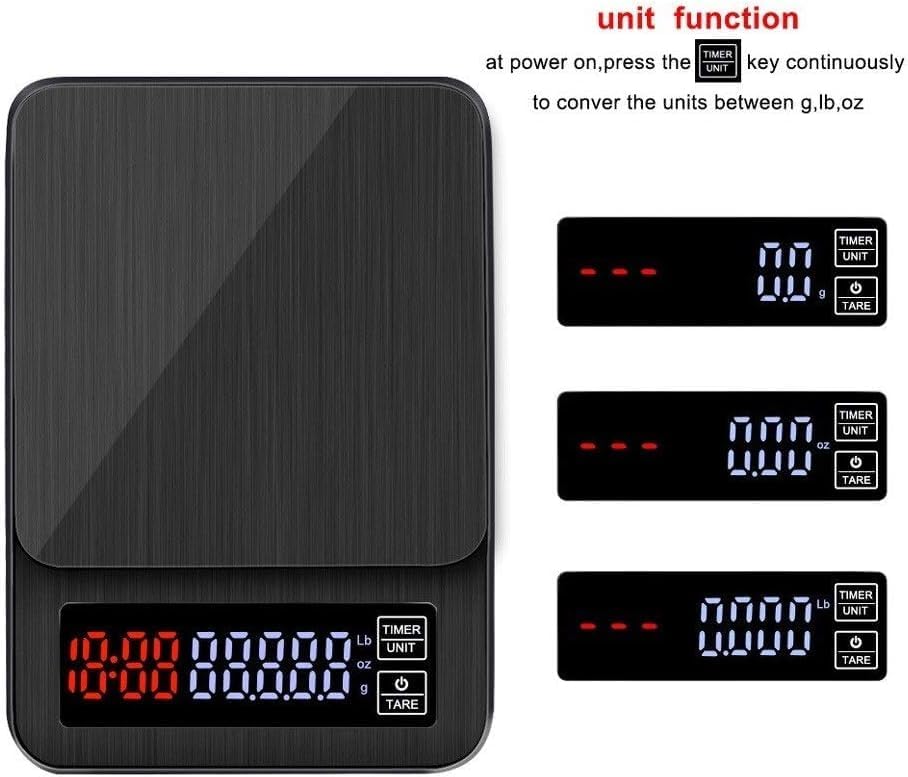 Electronic Scale - Digital Kitchen Scale Coffee Scale Suitable for Jewelry Weighing with Timing Electronic Kitchen Scale (Black 3kg/0.1g) - Image 3