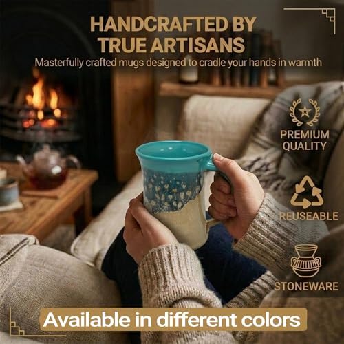 Clay in Motion Handmade Ceramic Mug 24 oz, Large Coffee Mug, Hand Painted Stoneware, Dishwasher Microwave & Oven Safe, Lead-Free, Made in USA Since 1981 (Island Oasis) - Image 3