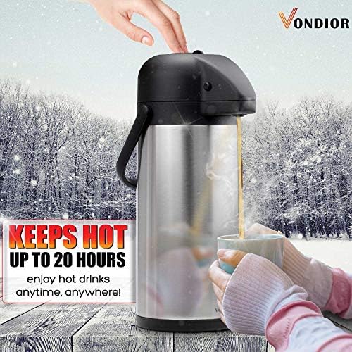85 oz (2.5L) Airpot Coffee Carafe with Pump, Insulated Stainless Steel Coffee Dispenser, Coffee Carafes for Keeping Hot/Cold, Hot Beverage Dispenser for Party - Image 3