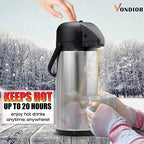 85 oz (2.5L) Airpot Coffee Carafe with Pump, Insulated Stainless Steel Coffee Dispenser, Coffee Carafes for Keeping Hot/Cold, Hot Beverage Dispenser for Party - Image 3