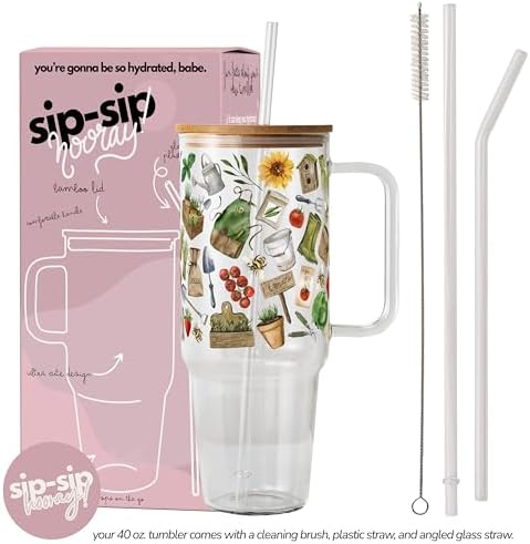 Sip-Sip Hooray! Garden Girl 40oz Glass Tumbler with Lid and Straw - Image 2