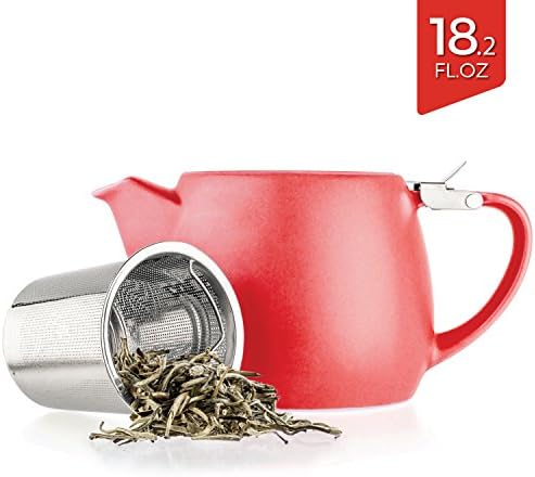 Tealyra - Pluto Porcelain Small Teapot Red - 18.2-ounce (1-2 cups) - Matte Finish - Stainless Steel Lid and Extra-Fine Infuser To Brew Loose Leaf Tea - 540ml - Image 2