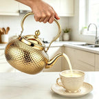 2L/67.6oz Gold Tea Kettle, Hammered Stovetop Teapot with Removable Fine Mesh Infuser, Stainless Steel Rust-proof Vintage Water Boiler for Induction/Gas, Home Office Camping Gift - Image 6