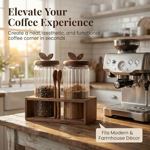 Coffee & Sugar Canister Set, 2 x 34 fl oz Airtight Glass Jars - Image 3