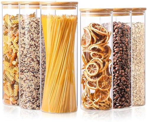 ComSaf Pasta Containers Storage 2 Qt/1.1Qt, 6 Pack Tall Glass Spaghetti Jar by ComSaf