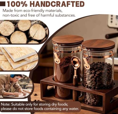 2 x 60Oz Coffee Container, Glass Coffee Bean Storage with Scoop & Wood Rack - Image 5