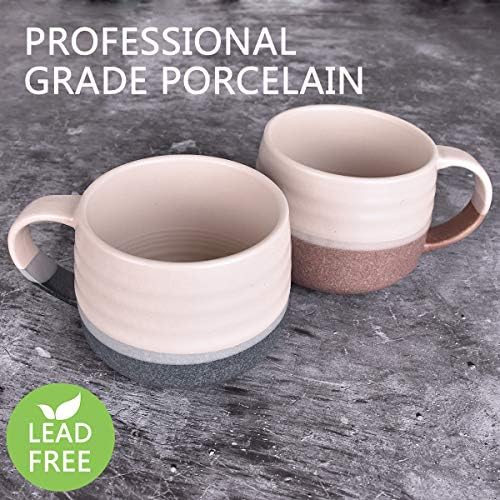 Bosmarlin Ceramic Large Latte Coffee Mug Set of 2 for Latte, Cappuccino, 18 Oz, Dishwasher and Microwave Safe (Pink&Grey, 2) - Image 3