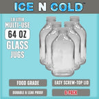 Glass Beverage Jug, 64 oz, Clear, Wide Mouth with Groove Handle and Airtight Lid (6) - Image 3