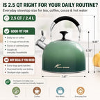 2.5 Qt Whistling Tea Kettle for Stovetop, Green - Image 3