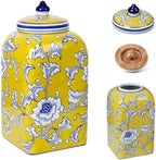 12.5" H Ceramic Kitchen Canisters for Countertop, Tea & Coffee Bean Storage Canister with Airtight Lid, Hand-painted Chinoiserie Decor Ginger Jar for Home Decor, 155 fl oz - Yellow Peony by Unknown