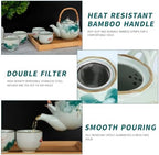 Japanese Tea Set Porcelain Tea Set with Teapot and Tea Cup Set for 4, Green and White Tea Sets for Adults with Stainless Infuser and Bamboo Tray, Asian Tea Set for Tea Lovers/Women/Men (Lotus) - Image 3