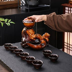 Chinese Gongfu Tea Set Ceramic Teapot with Infuser, 8 Cups, Semi Automatic Dragon Design for Loose Leaf Tea - Image 4
