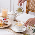 Agyiuns 6 Sets 6oz Porcelain Tea Cups Saucers，White with gold thread Tea Cups for Tea,Coffee - Image 7
