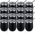 MEWAY 12oz Wine Tumbler 16 Pack Bulk Gifts for Women,Double Wall Vacuum Stainless Steel Travel Mug with Lid,Insulated Stemless Wine Cup Glass for Coffee,Cocktails,Drinks(Black,Set of 16) by MEWAY