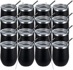 MEWAY 12oz Wine Tumbler 16 Pack Bulk Gifts for Women,Double Wall Vacuum Stainless Steel Travel Mug with Lid,Insulated Stemless Wine Cup Glass for Coffee,Cocktails,Drinks(Black,Set of 16) by MEWAY