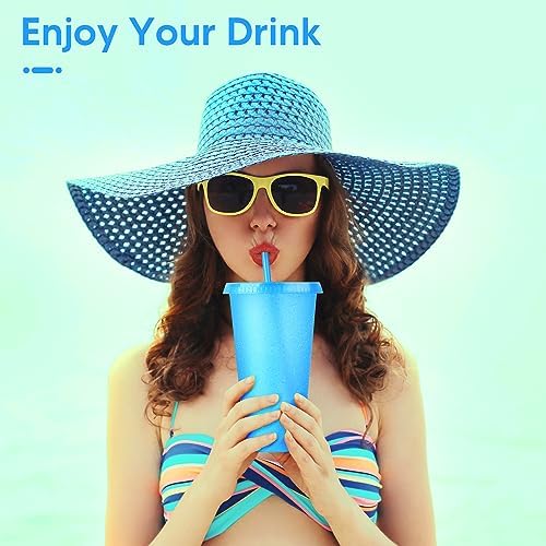 24 Pack Plastic Tumblers with Lids and Straws, Reusable Colorful Cups for Parties, Birthdays, Iced Coffee, Travel, Cold Drink Bulk Tumblers (24 oz, Blue) - Image 4