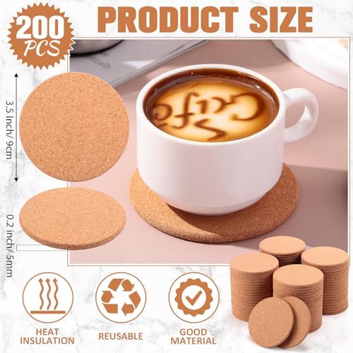 Mifoci 200 Pcs 3.5 Inch Round Cork Coaster Bulk for Drinks - Image 2