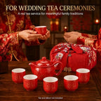 Chinese Tea Set Traditional Red Ceramic with Chinese Teapot and 6 Porcelain Teacups, Asian Gongfu Style Collection for Tea Ceremony, Chinese Wedding Gift with Fabric Box - Image 6