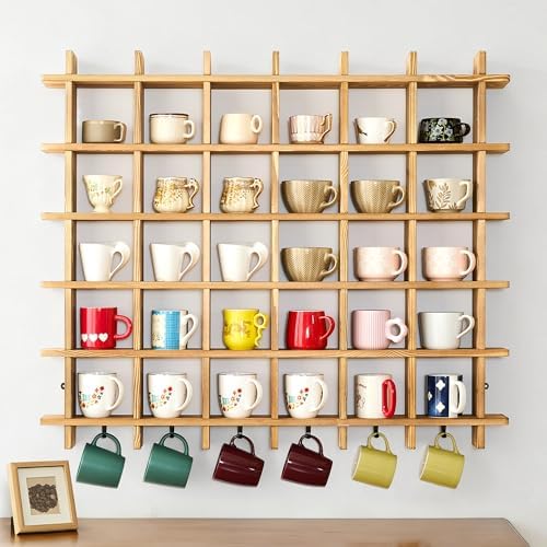 Mug Shelf for Wall, 41.3 x 35.2 Inch Coffee Mug Display Shelf by Sicrifety