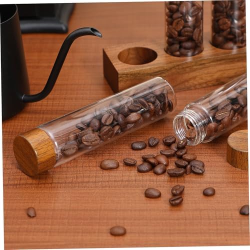 BESTYASH Glass Coffee Bean Storage Tubes with Wooden Stand Versatile Sealed Canisters for Coffee Beans Spices Herbs Space Saving Display Jars for Kitchen Organization - Image 4
