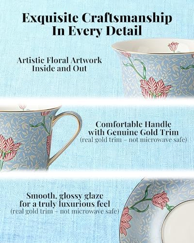 8.4oz Bone China Tea Cup and Saucer Set, Ice Blue - Image 4
