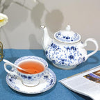 Bone China Tea Set, 21-Pieces Porcelain Tea Set for Adults, Tea Cups And Saucers for 6, with Teapot, Spoons, Sugar Bowl, Creamer Pitcher, Vintage Tea Set for Women Tea Party,Gift Box (Blue) - Image 5