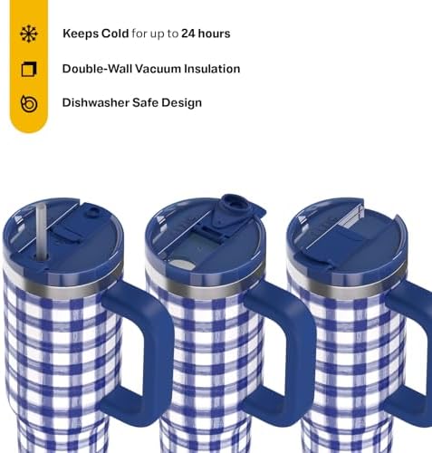 RTIC 30oz Road Trip Tumbler, Insulated, Ceramic Lined, Cobalt Gingham - Image 2