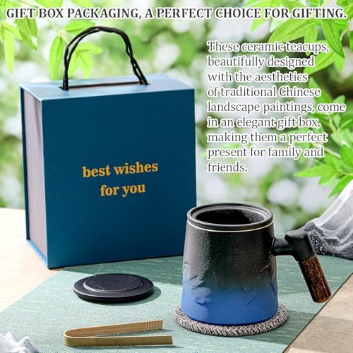 2 Set Tea Cup with Infuser and Lid, 13.5oz Ceramic Loose Leaf Tea Mug with Fine Strainer, Steeper Strainer Cup, Oriental Lover Gift Set for Women Men, Office Home - Image 6