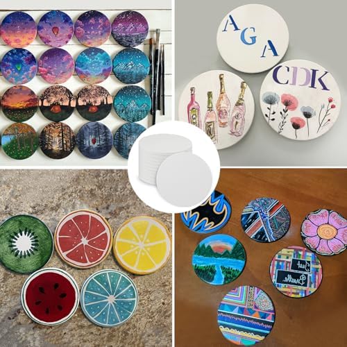 GNIEMCKIN 50 Pieces 3.54 Inch Round Blank Ceramic Coasters, Unglazed Ceramic Tiles Coasters with Cork Backing Pads for Painting, DIY Crafts, Circular, White. - Image 6