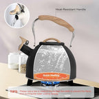 Tea Kettle, Vegoran 100 OZ / 3 Liter Whistling Tea Kettle, Tea Pots for Stove Top Food Grade Stainless Steel with Wood Pattern Folding Handle, Loud Whistle Kettle for Tea, Coffee, Milk (Black) - Image 4