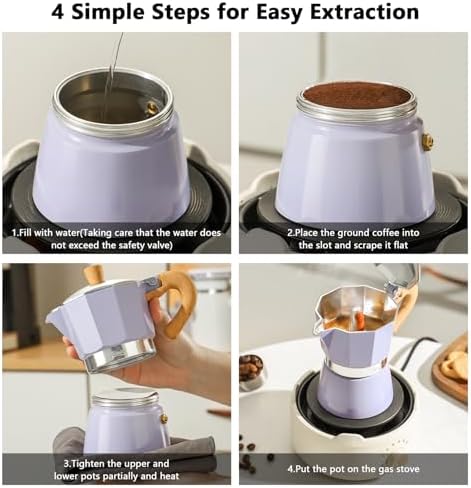 Bincoo Cute Espresso Maker Stovetop - Small Moka Pot 2 Espresso Cups/120ML,Espresso Pot Italian Coffee Maker for Home Camping Cafe Office (Purple) - Image 5