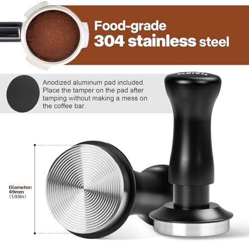 MEION Espresso Tamper 49mm Coffee Tamper, Calibrated Dual Spring Loaded Barista Tamper with Stainless Steel Base, Comes with aluminum storage pad (49MM, Black) - Image 4