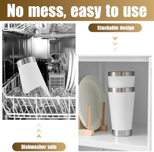 16 oz Beer Tumber Insulated Set of 4, Pint Glass Stainless Steel Double Walled, Stackable Cold Drinking Cup Mug Stein, White, Ideal for Beer Lover, Coffee, Outdoor - Image 5