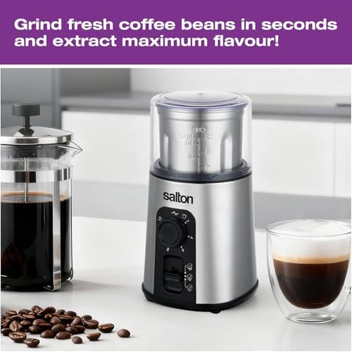 Salton Stainless Steel Smart Coffee Grinder, Electric Blade for Ground Coffee, Spices, Herbs, Nuts with Stainless Steel Blade, 80g/12 cup capacity (CG2123) - Image 3