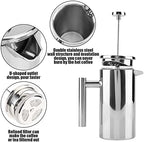 French Press Coffee Maker, Stainless Steel French Press Coffee Pot with Filter Double Insulated Camping French Press Coffee Maker for Travel, Home, Coffee House Use (800ML) - Image 4