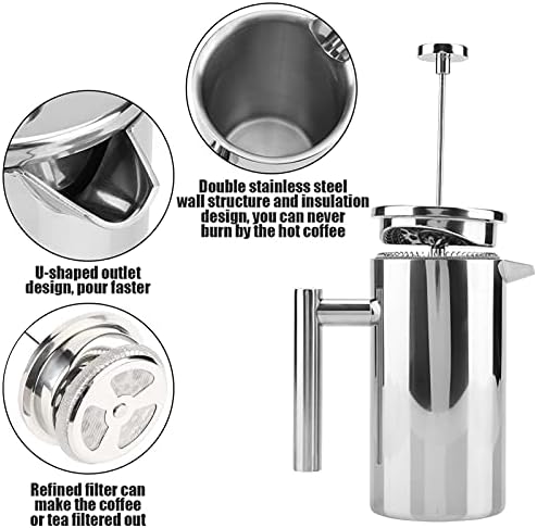 French Press Coffee Maker, Stainless Steel French Press Coffee Pot with Filter Double Insulated Camping French Press Coffee Maker for Travel, Home, Coffee House Use (800ML) - Image 4