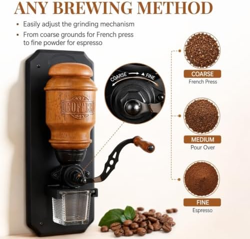 Wall Mounted Manual Coffee Grinder, Adjustable Coarseness - Image 6