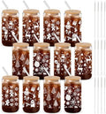 12 Pack Christmas Glass Cups Gifts, 16 oz Xmas Glass Tumbler, Fresh Style by Acellegic