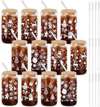 12 Pack Christmas Glass Cups Gifts, 16 oz Xmas Glass Tumbler, Fresh Style by Acellegic