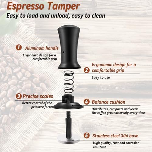 22 PCS Espresso Accessories, 51mm Coffee Espresso Tamper Set, with Espresso Tamper, WDT Tool, Coffee Stirrer, Frothing Pitcher, Latte Art Pen, Tamper Mat, Coffee Stencils for Espresso Machine - Image 3