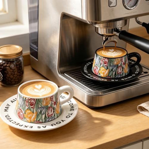 Floral Porcelain Tea Cups and Saucers for 2, 4-Piece Gift Set - Image 4
