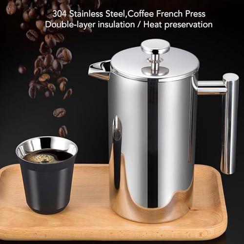 Stainless Steel French Press Coffee Maker, Double Wall Insulated Rustproof Press, U Shaped Spout No Drip for Camping, Office & Home (600ml) - Image 5
