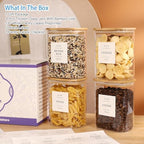 4 Pack Square Glass Pantry Storage Containers with 132 Kitchen Food Pantry Labels - 34 floz Clear Glass Pantry Jars with Airtight Wood Bamboo Lids - Glass Canisters for Tea, Cereal, Coffee, Spice - Image 2