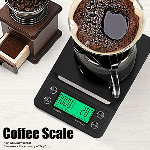 Electronic Scale with Anti Slip Pad ABS Coffee Scale with Timer 0.1g-3kg Black Digital Food Scale for Kitchen 5x8x1in - Image 4