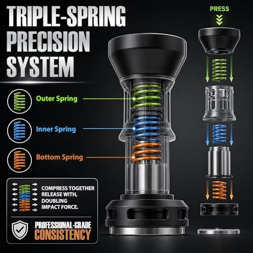 58mm Spring-Loaded Tamper, Coffee Espresso Tamper with 3 Spring Precision System – Auto Rebound, Leveling Spring, All Metal Body with SUS304 Threaded Base, Ergonomic Curved Top for Espresso Machine - Image 2