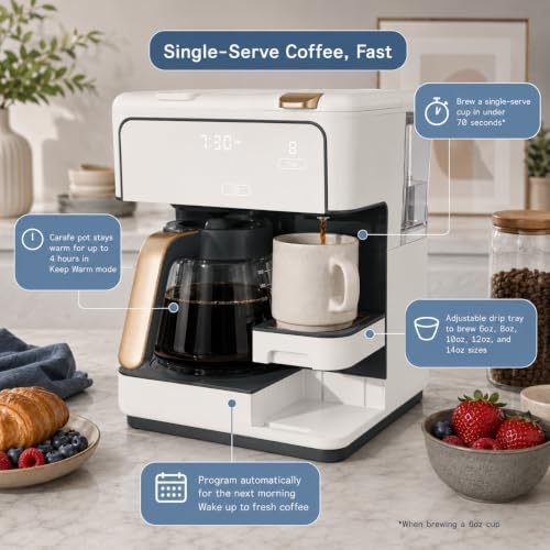 Multi-Brew Coffee Maker – 12-Cup Carafe & Single-Serve Pod or Grounds, Iced Coffee Mode, Programmable Touch Display, Includes Filters (White Icing) - Image 5